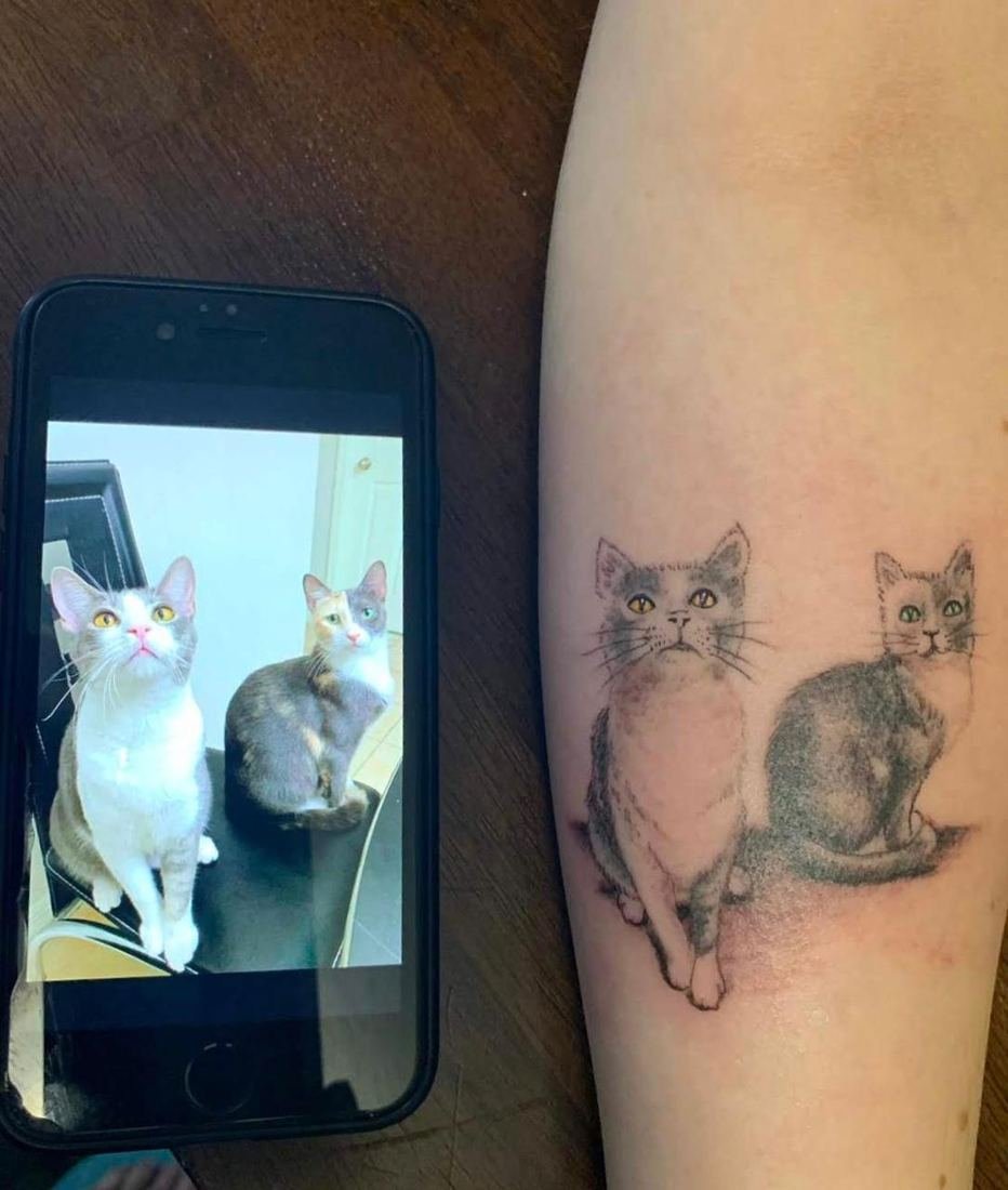 Tatuagem realista de gatos de estimação